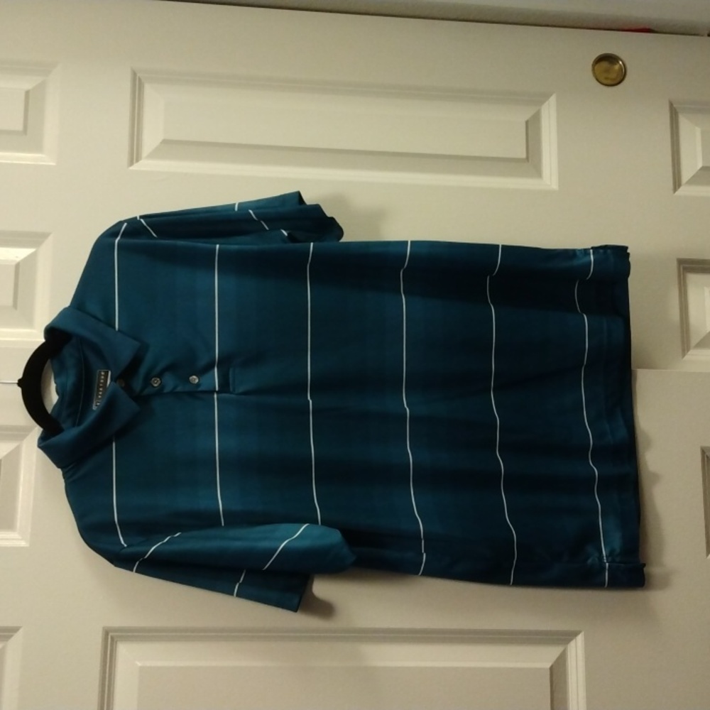 Men's Aqua shades with white stripe Men's 3 Button polyester like Tee